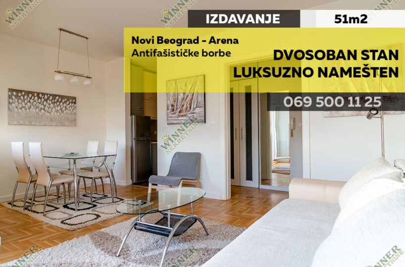 . Izdavanje Stan Novi Beograd Blok 22, Antifasisticke borbe, dvosoban, namesten, lux, centralno, agencija, winner